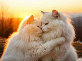 paire de chats câliné en haut ensemble partage une chaud embrasse ai génératif photo