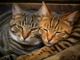 paire de chats câliné en haut ensemble partage une chaud embrasse ai génératif photo