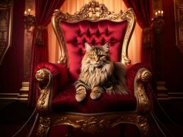 royal chat posé sur une luxueux chaise ai génératif photo