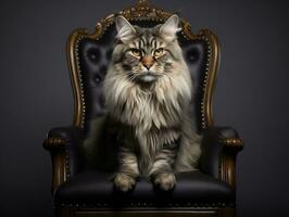 royal chat posé sur une luxueux chaise ai génératif photo