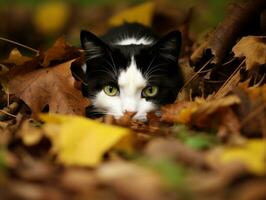 furtif chat traquer par grand herbe avec ses yeux fixé sur proie ai génératif photo