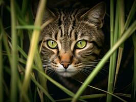 furtif chat traquer avec ses yeux fixé sur proie ai génératif photo