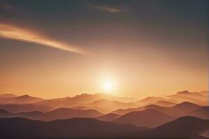 Soleil réglage plus de désert dunes généré par ai photo