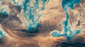 bleu Couleur photo de encre dans air éclaboussure acrylique peindre mélange liquide colorant. généré par ai