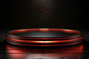 ai généré photo rouge lumière rond podium et noir Contexte pour moquer en haut réaliste image
