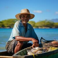 lagune pêcheur dans les Seychelles - ai généré photo