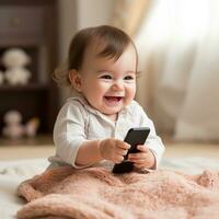 bébé en jouant avec téléphone - ai généré photo