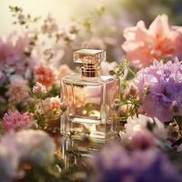 floral alentours parfum bouteille - ai généré photo