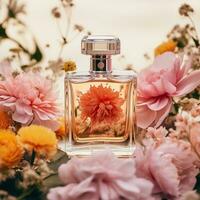 floral alentours parfum bouteille - ai généré photo