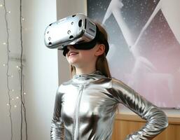 Jeune fille immergé dans vr - ai généré photo