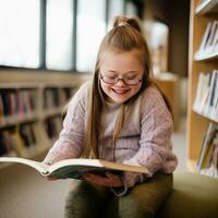 Jeune fille en train de lire livre - ai généré photo