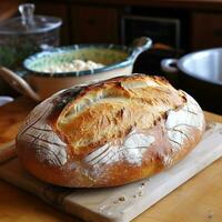 fraîchement cuit rustique fait maison pain - ai généré photo