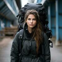 sportif américain femme sac à dos - ai généré photo