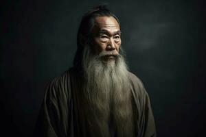 homme traditionnel chinois Sénior content mature. produire ai photo