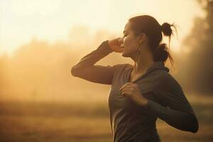 actif femme chauffage le jogging entraînement. produire ai photo