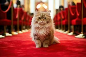 peluche rouge tapis pour célèbre chat. produire ai photo