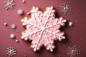 ai génératif. Noël biscuits dans le forme de une rose flocon de neige photo