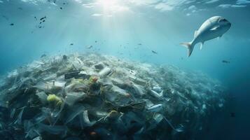 poisson et déchets dans le océan photo