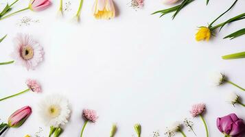 coloré fleurs sur une blanc Contexte. établi avec génératif ai photo