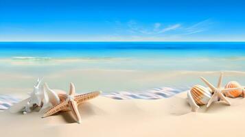 coquillages sur rivage - plage vacances Contexte. génératif ai photo