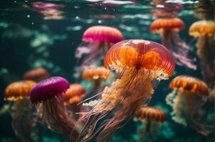 coloré méduse bouge toi en dessous de le mer.ai génératif photo