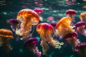 coloré méduse bouge toi en dessous de le mer.ai génératif photo