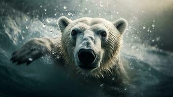 un Arctique polaire ours comme il plongées dans le mer, génératif ai photo