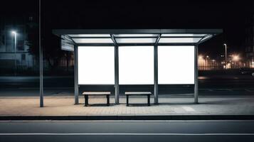 numérique médias Vide panneau d'affichage à autobus station enseigne pour produit publicité et conception. établi avec génératif ai photo