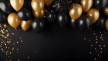 noir et d'or des ballons décoration pour anniversaire célébrations. photo