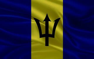 3d agitant réaliste soie nationale drapeau de la barbade. content nationale journée Barbade drapeau Contexte. proche en haut photo