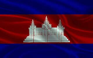 3d agitant réaliste soie nationale drapeau de Cambodge. content nationale journée Cambodge drapeau Contexte. proche en haut photo