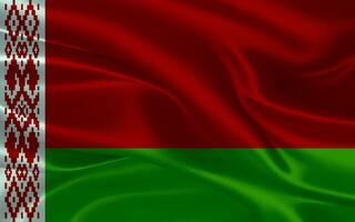 3d agitant réaliste soie nationale drapeau de biélorussie. content nationale journée biélorussie drapeau Contexte. proche en haut photo
