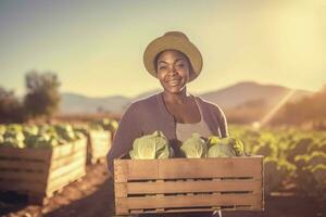 portrait de dévoué noir femme agriculteur. produire ai photo