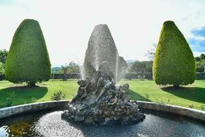 une Fontaine dans le milieu de une jardin photo