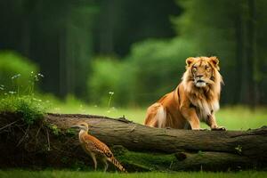 le Lion et le oiseau. généré par ai photo