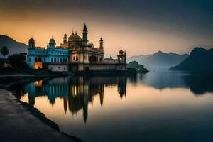 le magnifique mosquée dans le le coucher du soleil. généré par ai photo