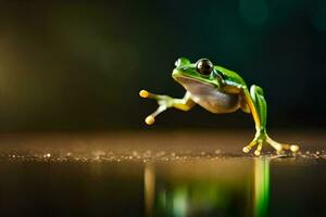 une grenouille sauter sur le sol. généré par ai photo