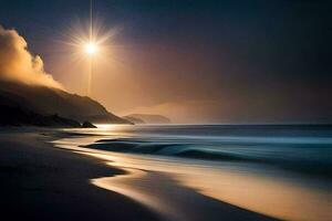 Soleil brillant plus de le océan et vagues. généré par ai photo