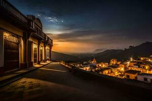 le le coucher du soleil plus de le ville de san pedro de la guerre, Mexique. généré par ai photo