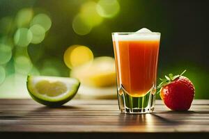 une verre de jus avec des fraises et chaux. généré par ai photo