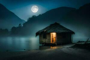 le clair de lune sur le lac. généré par ai photo