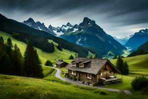 le maison dans le montagnes. généré par ai photo