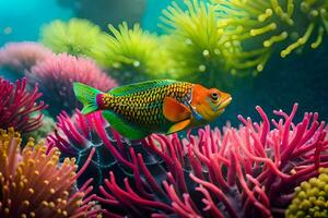 un sous-marin scène avec coloré poisson. généré par ai photo