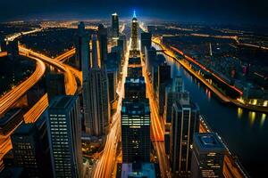 le ville de Chicago à nuit. généré par ai photo