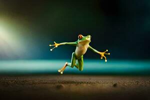une grenouille sauter dans le air. généré par ai photo