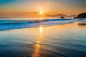 le Soleil est réglage plus de le océan et vagues. généré par ai photo