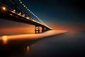 une longue exposition photographier de une pont à nuit. généré par ai photo