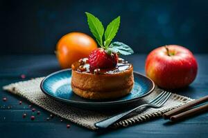 une dessert avec pommes et cannelle sur une plaque. généré par ai photo