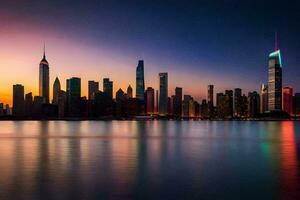 le ville horizon à le coucher du soleil dans Chine. généré par ai photo