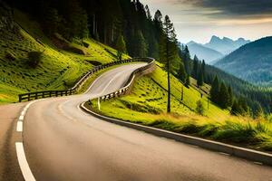 une enroulement route dans le montagnes. généré par ai photo